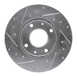 Dodge Colt Brake Rotor (1) - Front Right - R1 Concepts - Drilled & Slotted - Silver - `88-`07